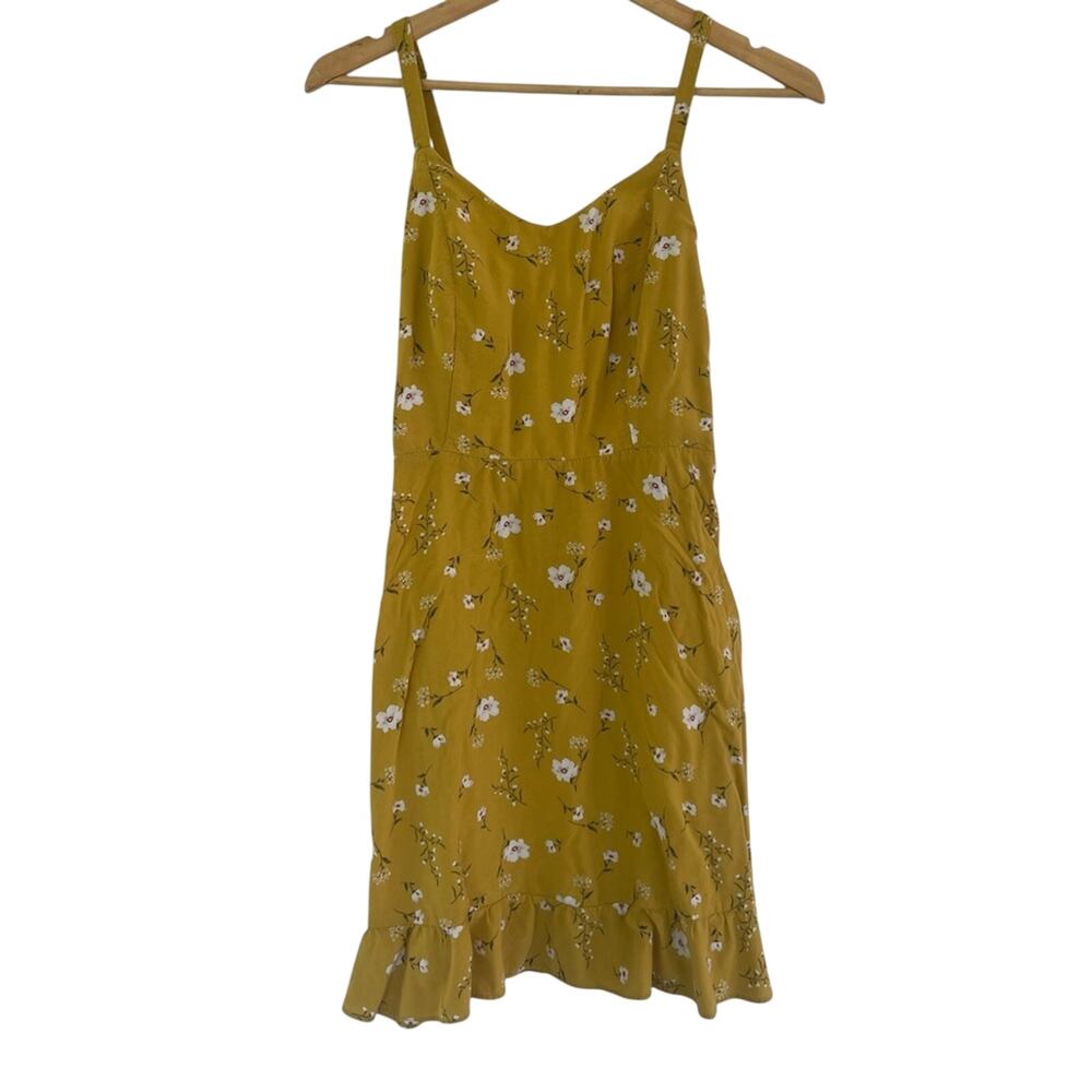 Old Navy Mustard Floral Cami Sundress Cottagecore Boho Ruffle Hem Dress Sz small